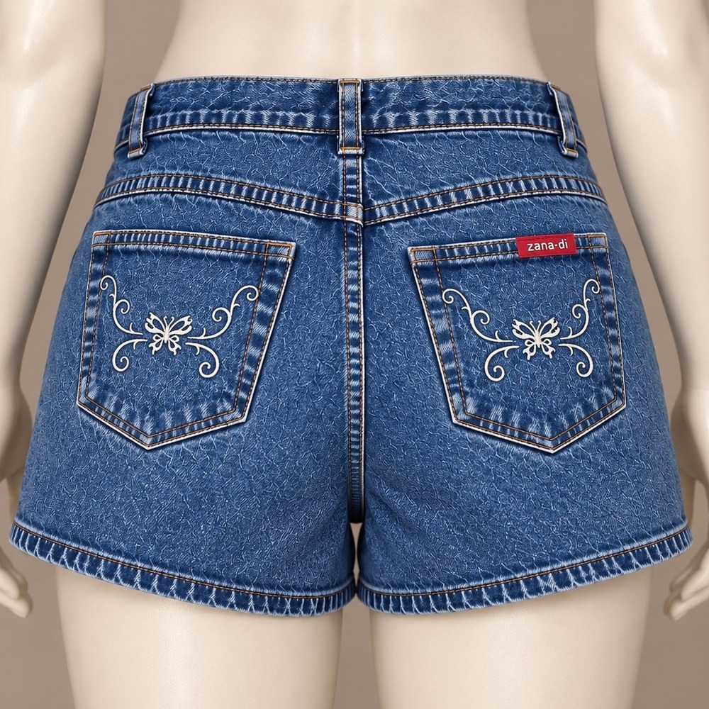 Vintage 90s Y2K Butterfly Embroidered Zana-Di Denim Shorts Junior Girls 16 Blue
